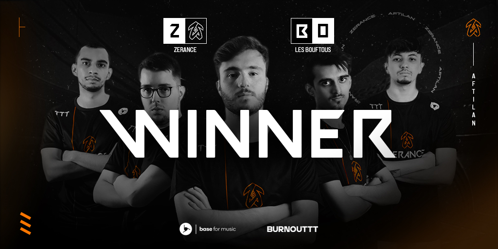 ZerancePartout's tweet photo. WINNNNEEEEER 🔥🔥🔥🔥

We won the @Afti_LAN versus Les Bouftous !! 

Good job to everyone, thank you for your support !

We're so proud of our players ! Good job to Les Bouftous for those beautiful games 🧡

#ZER #ZERANCE #LANEXTVCUP https://t.co/7Q67YoyNgZ