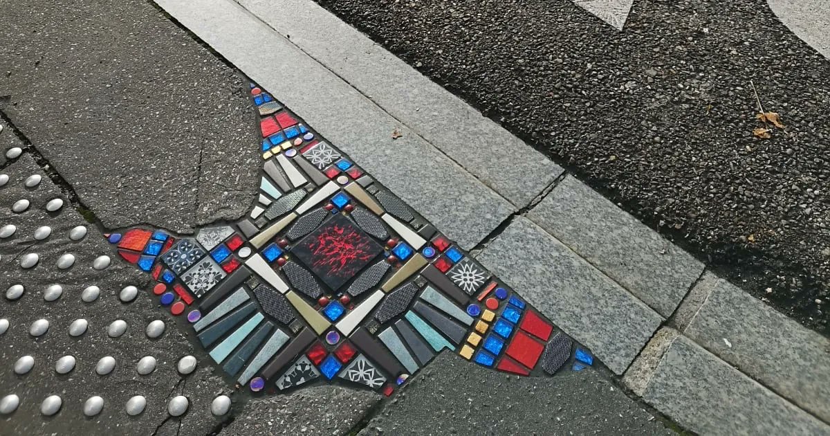 Necklush's tweet photo. Vibrant Tiled Mosaics by Ememem Repair Gouged Pavement and Fractured Sidewalks https://t.co/5MY587TDjG from @colossal https://t.co/1v92BSpob6