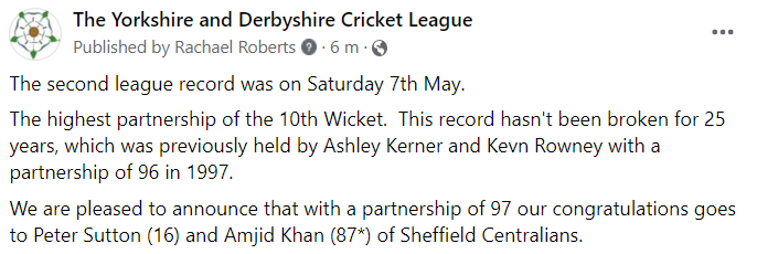The Yorkshire & Derbyshire Cricket League tweet media