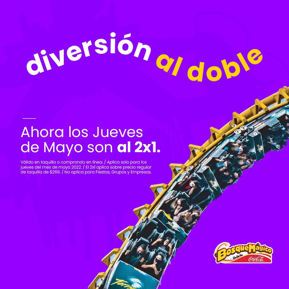 BosqueMagicoCC's tweet photo. 🎢¡DIVERSIÓN AL DOBLE EN BOSQUE MÁGICO COCA COLA! 🤩
✨JUEVES DE 2X1 📣
Compra tu admisión y pasaporte en taquilla o en tienda en línea🙋‍♀️
🎫 https://t.co/pR0ahsAa1I
Vuelven las promociones para disfrutar de Bosque Mágico 🥰✨

#VuelveAVivirlo
#bosquemagicococacola https://t.co/WLEPXXWfts