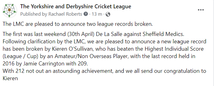 The Yorkshire & Derbyshire Cricket League tweet media