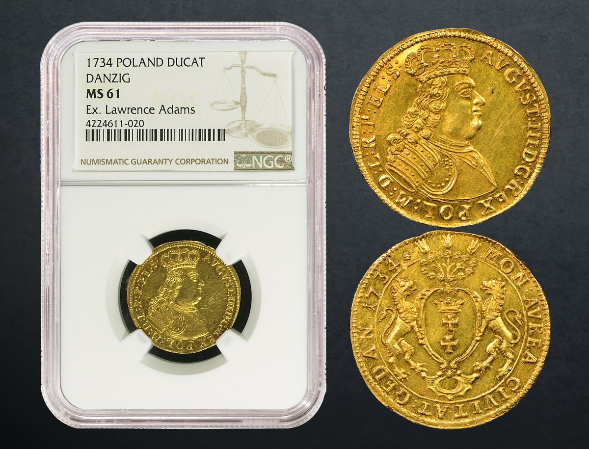 This Poland 1734 Danzig Ducat is one of hundreds of NGC-certified rarities in a Numisbalt auction this month. It has an estimate of about $19,000. Explore the sale: bit.ly/3sjprki #numismatics #coin #poland #danzig #coincollecting #coincollector #coincollection #ducat