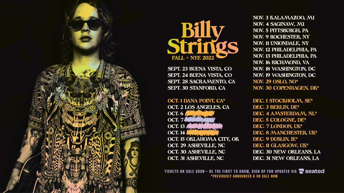 Revealing our 2022 dates + cities so that you know where to be and when! 🤘 Sign up now to get notified when tickets will go on sale: billystrings.com/tour