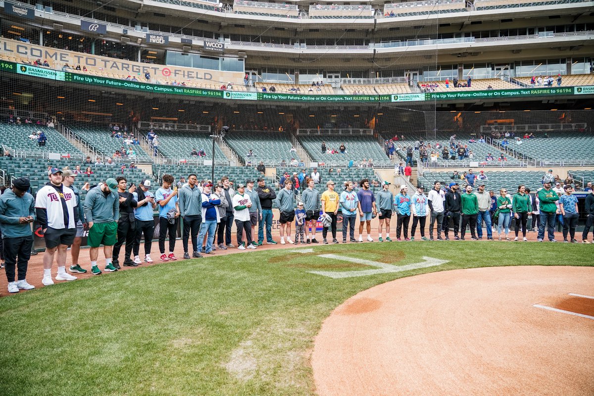 Twins's tweet photo. Prior to the game today, we recognized the 2021 FCS National Champion football team from @NDSUfootball. Congrats! https://t.co/5ifCPQ4XFp