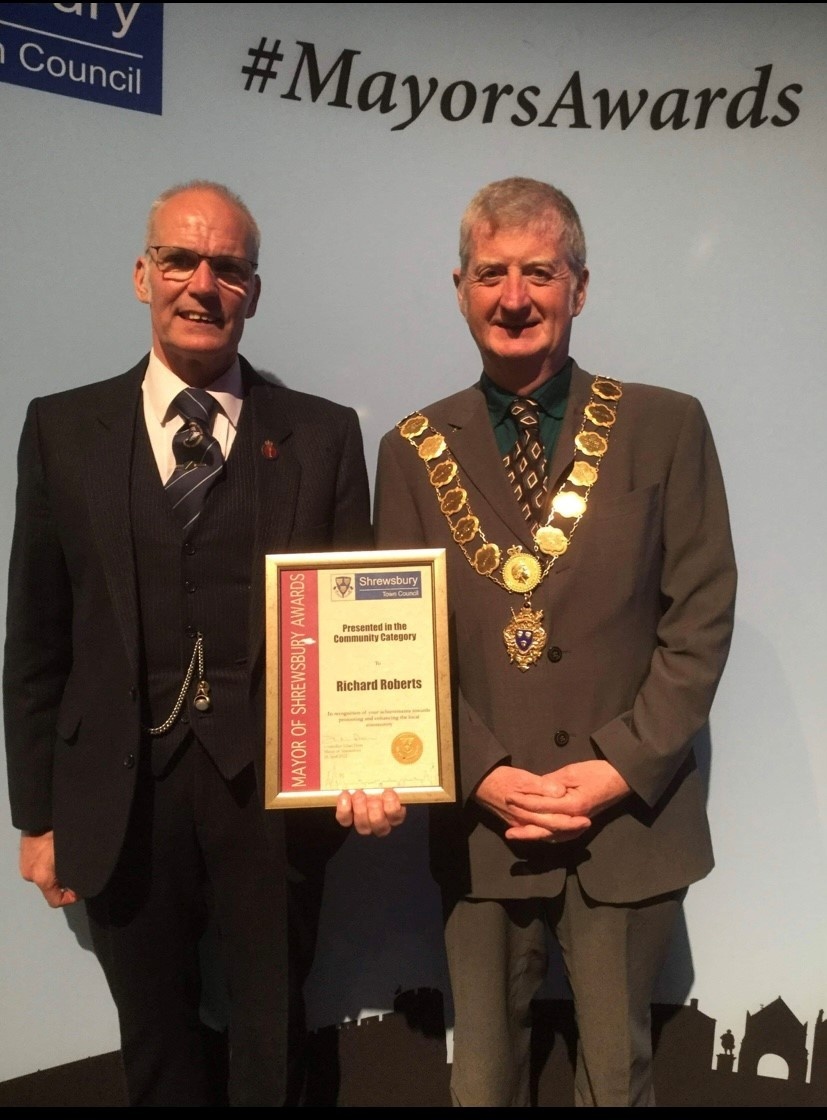 Congratulations to our member Richard Roberts who was presented with a Shrewsbury Town Councils Mayors Award last night in the community category.