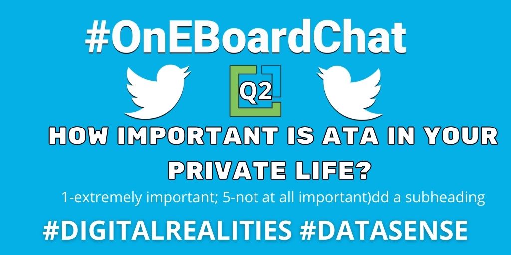 Stavreva's tweet photo. Time for Q2 :) #OnEBoardChat: #datasense โ Q2: How important is #data in your private life? @NinaTrankova @PeggyKTC @moniscope @BrigitteUras @Justine_OBrien1 @MsDrasby @sillyposts @mygeigermeister https://t.co/ZtfTVpLHuj