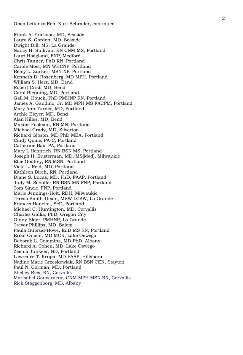 Skinner1C's tweet photo. ICYMI: Dr. Samuel Metz and 55 other Oregon healthcare professionals sign an open letter to Kurt Schrader, asking him to take down his ads claiming he is lowering prescription drug prices.
(Click on each photo for full view.)

https://t.co/nUHJc7TuX5 https://t.co/0OEaT4GepB