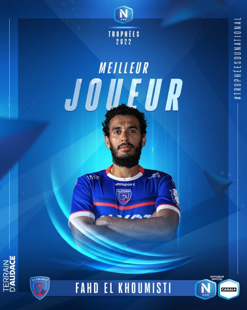 USConcarneau's tweet photo. 𝗘𝗹 𝗞𝗵𝗼𝘂𝗺𝗶𝘀𝘁𝗶 𝗲𝘀𝘁 𝗲́𝗹𝘂 𝗺𝗲𝗶𝗹𝗹𝗲𝘂𝗿 𝗷𝗼𝘂𝗲𝘂𝗿 🏆 

Auteur d’une saison incroyable, Fahd est récompensé par ce titre 😍 https://t.co/znMHK9DMAp