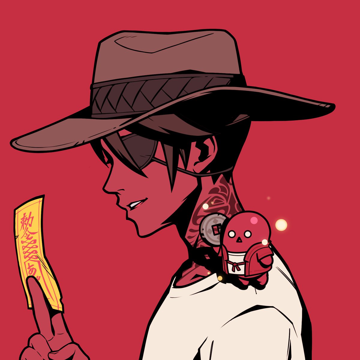 MontalNFT's tweet photo. Back home after vacation and the first thing I do is pair up with my Beanz! Red Beanz on Red Azuki on Red Background. Both with a white shirt. Yup, I dig it.
Noticed the shadow? Devils in the details. https://t.co/DP6q8b0kNd