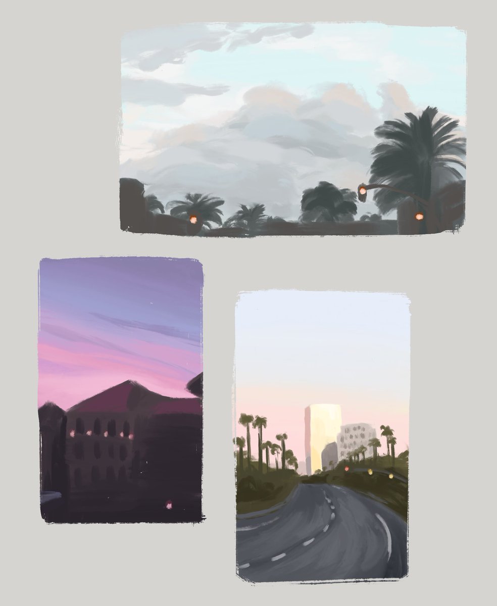 CmdrSpaceCat's tweet image. For no particular reason other than I haven't shared art in a while, here are some color studies I've liked based off photos (my own) and trips to Disney