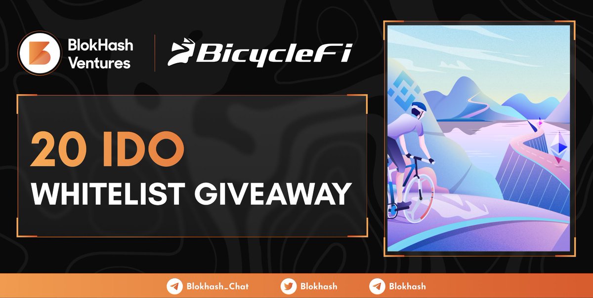 BlokHash's tweet photo. 🥂 BlokHash X BiCycleFi !

🔸 20 IDO Whitelist Giveaway ! 

🦥 Steps - 

🔸Like and Rt this tweet 
🔸Follow @bicyclefiio &amp; @BlokHash 
🔸Tag Your 3 Friends 😍

⌚️ Vesting Schedule: 25% TGE and vesting 2 months

⚡Dont Forget To Follow Each Step !
 
#M2E  #Whitelist #AirdropCrypto https://t.co/Ech8hFO9WE