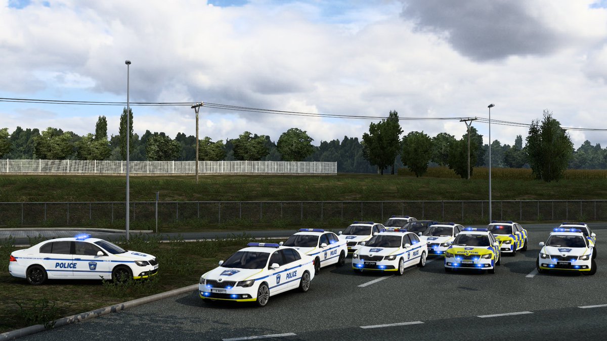PhoenixVTC's tweet photo. This afternoon we took to the roads of the #TMP8 freeroam server for a police car convoy via the infamous C-D road, followed by a race around the Haulie Island circuit, it was great fun! #TruckersMP #EuroTruckSimulator2 #ETS2 #BestCommunityEver https://t.co/IA1tPsDwIR