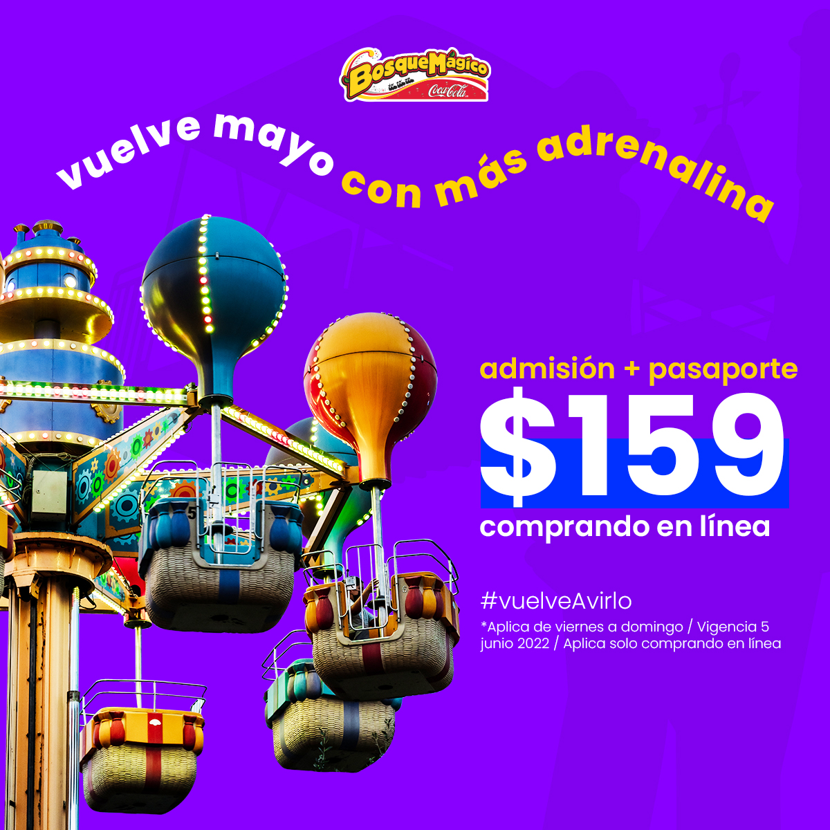 BosqueMagicoCC's tweet photo. 🎢✨Este mes de mayo vuelve con más adrenalina, vuelve a Bosque Mágico Coca Cola. 🎢✨
Compra tu boletos a través de tienda en línea 📲🎫 y paga solo $159 por tu admisión y pasaporte (precio normal $269)
Compra tu boleto en tienda en línea aquí 🎫👇
https://t.co/l3aXba1o0V https://t.co/Y57hu4XrS7