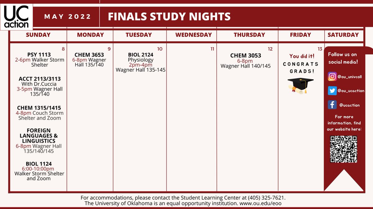Worried about finals? Check out this week's schedule, we're here to help!