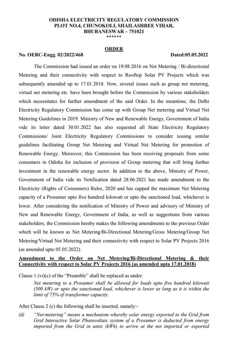 SESI_Odisha's tweet photo. #OERC did an amendment to Solar Net-meter guidelines and made it a holistic Solar Metering by allowing other metering including #GrossMetering, #GroupNetMetering and #VirtualNetMetering with a capping of 500kW in #NetMetering. DISCOMs have to play crucial role. @EnergyOdisha https://t.co/4U1vjjvOR3