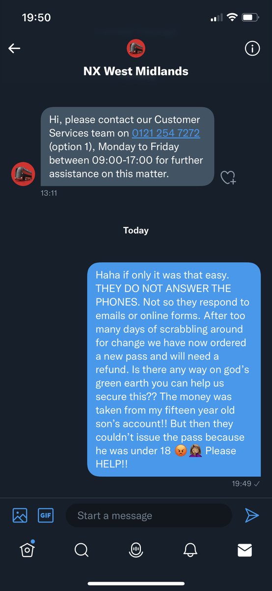 Em_Crofts's tweet photo. @nxwestmidlands the customer service saga continues… no one answers the phone, no one responds to messages. No one actually calls back when promised… how can getting a bus pass be so damn hard?!#customer_feedback #CustomerService @BBCWatchdog https://t.co/yKnV56suhu