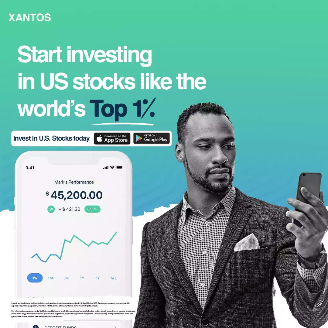 myxantos's tweet photo. Making money is tough, investing it shouldn't be.

Xantos is the easiest way to invest in US stocks like the top 1%
Without the high trading fees or capital requirements.

Click on the download link to get started. https://t.co/46FcWNd65Y