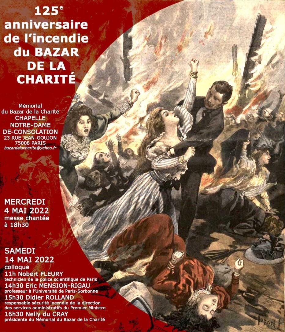 BazarCharite's tweet photo. Venez participer samedi 14 mai 2022 au colloque à l’occasion du 125e anniversaire de l’incendie du #bazardelacharite https://t.co/LIEgT1SjJP