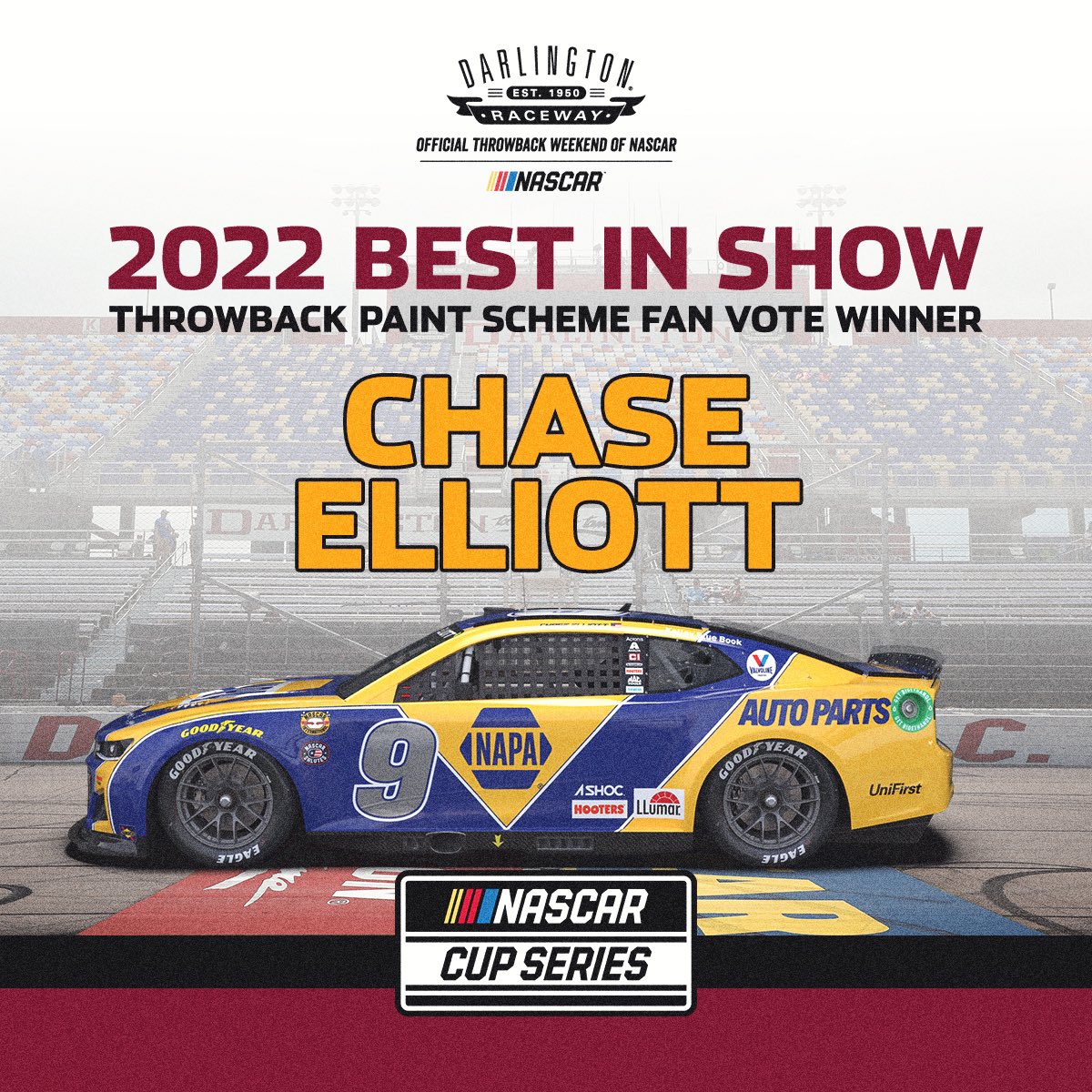 TooToughToTame's tweet photo. It was a close one... but @chaseelliott came out on top with the votes for the @NASCAR Best In Show Throwback Paint Scheme Fan Vote! https://t.co/IkfVaMHTCt