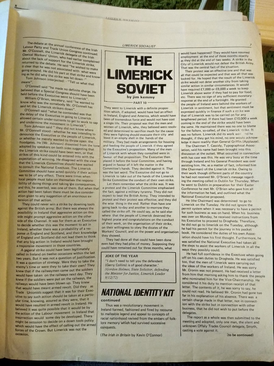CMacCaba's tweet photo. The original Limerick Soviet articles written by Jim Kemmy in the Limerick Socialist 1972-3. He was the first person to really write about the event afaik - a task taken up by Liam Cahill from 1979 onwards &amp; by Raynar Lysaght (who unfortunately did not acknowledge Kemmy's work) https://t.co/eAhn03VPXb