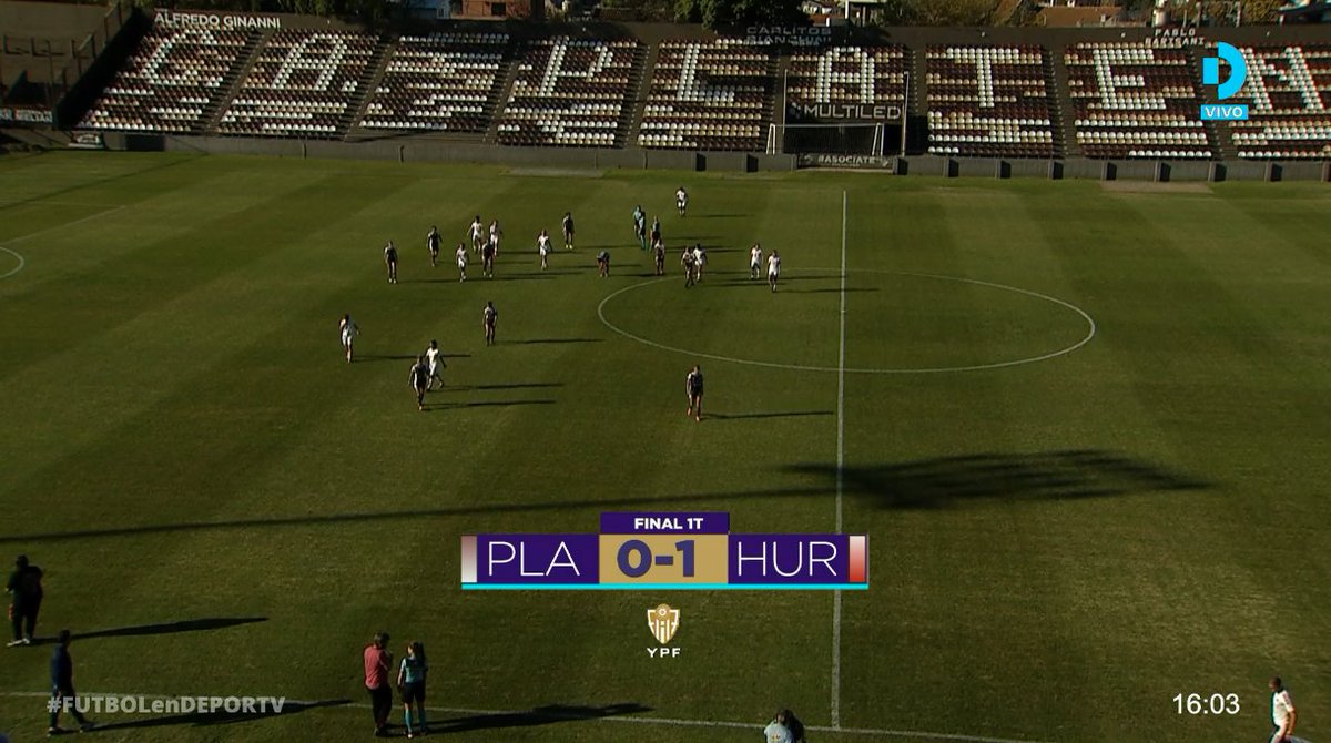 canaldeportv's tweet photo. ⚽️ ¡FINAL DEL PRIMER TIEMPO! ⚽️

👉 Con el tanto de Luciana Nievas, @cah_futbolfem se va al descanso arriba en el marcador por la mínima ante @capfutfem 

@afa | #FUTBOLenDEPORTV | @YPFoficial https://t.co/W9YPhcBgSL