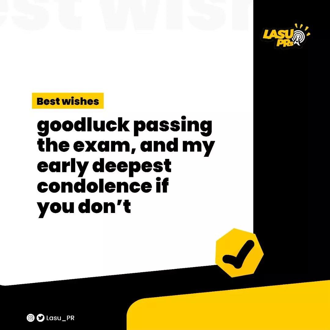 Lasu_PR's tweet photo. This a subtle reminder to you, from all of us at Lasu PRs and Influencers, that you should stick tightly to your books.
We don't mean to be rude, but, "Heaven helps only those who help themselves".
So, Good luck! π€
#lasupr #lasuprandinfluencers https://t.co/wSmndHhVYj