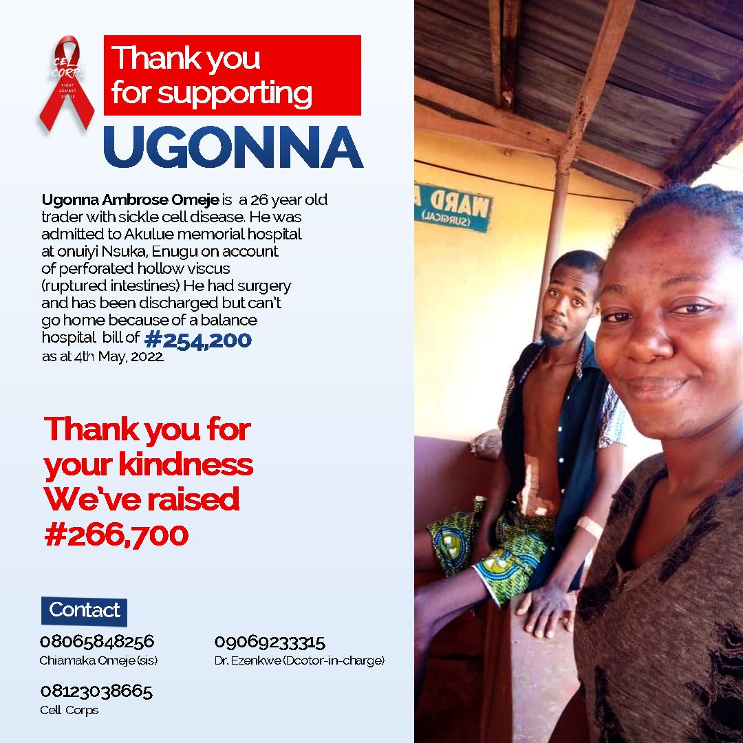 CellCorps's tweet photo. Thank you for supporting!!! We successfully raised #266,700👏👏👏👏👏👏👏👏👏. 
We are super grateful to as many that contributed and as many that reposted, because of you all Ugonna has been successfully discharged. 

God will richly bless you❤️ 
Please also help to repost!! https://t.co/hzuSaD6wYS
