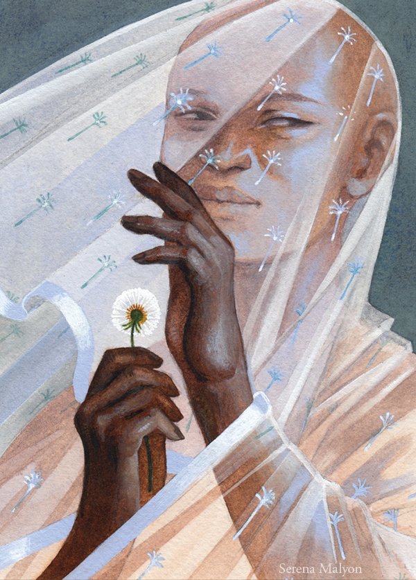 solo bald flower white eyes holding veil holding flower  illustration images