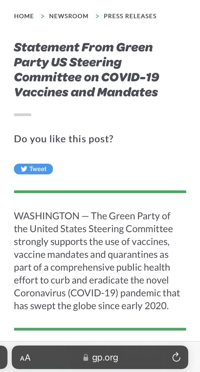 RespiratorsWork's tweet photo. @alexmeshkin Green Party has an excellent platform. I attached their policy position on SARS2. They’re not just for elimination, they want eradication and #M4A. I am a member of the @GreenPartyUS. Join us! https://t.co/UKdgNkRV3q