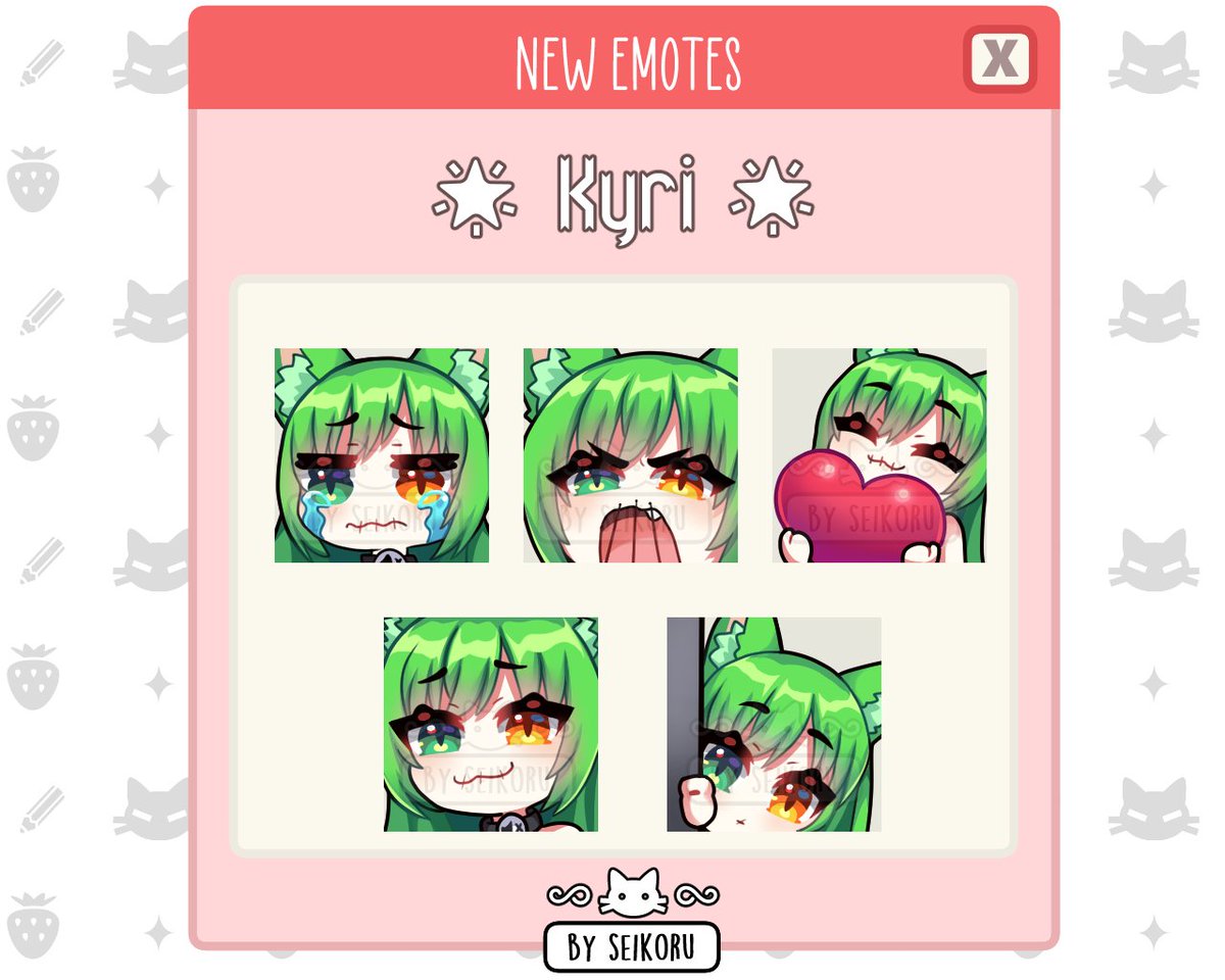 KYRI_REE's tweet photo. Just got these awesome emotes done by the wonderful @SeikoruArt ! Gonna upload them on my twitch soon as I can! https://t.co/Ir8HQLXd84