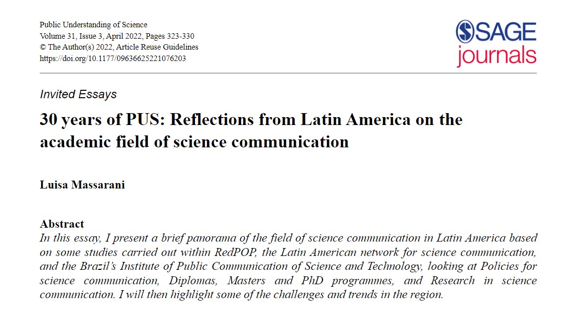 SciPublic's tweet photo. Special issue essay on '30 years of PUS: Reflections from Latin America on the academic field of science communication'
By Luisa Massarani

#scicomm 
https://t.co/XNKHMhMjCn https://t.co/1aFtJsOjva