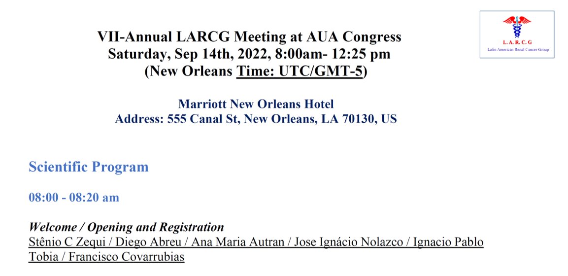 We have enormous satisfaction after 2 years of the COVID 19 pandemic, to meet again in person to share with friends, collaborators and experts in kidney cancer. We are waiting for you all. <a href="/StenioZequi/">Stenio Zequi</a>, <a href="/nolazcomd/">Alejandro Nolazco</a>, <a href="/DrFRodriguezCov/">Francisco Rodríguez-Covarrubias</a>, <a href="/joanfundi/">Joan Palou Redorta</a>, <a href="/autran_anamaria/">Ana Maria Autran</a>, <a href="/AmerUrological/">Amer. Urol. Assn.</a>