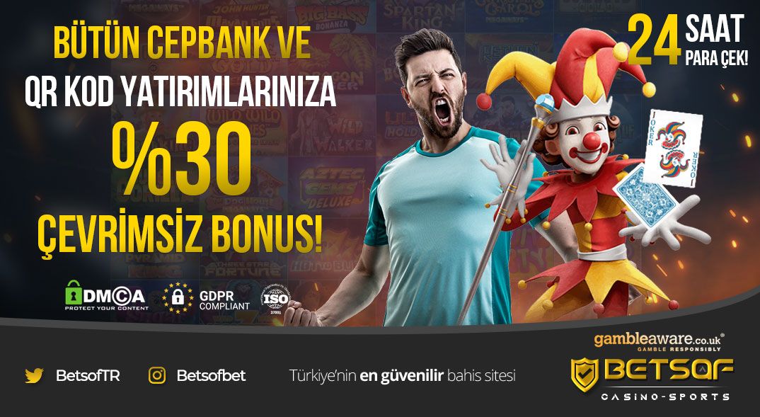 📢 BETSOF'DA 7/24 MİNİMUM 20TL QR KOD VE CEPBANK YATIRIMI YAPABİLİRSİNİZ.

🎁 AYRICA %30 ÇEVRİMSİZ BONUS HEDİYE!

😍 Çekimleriniz jet hızında hesabınızda!!

#cepbank #QRkod #bahis #iddaa