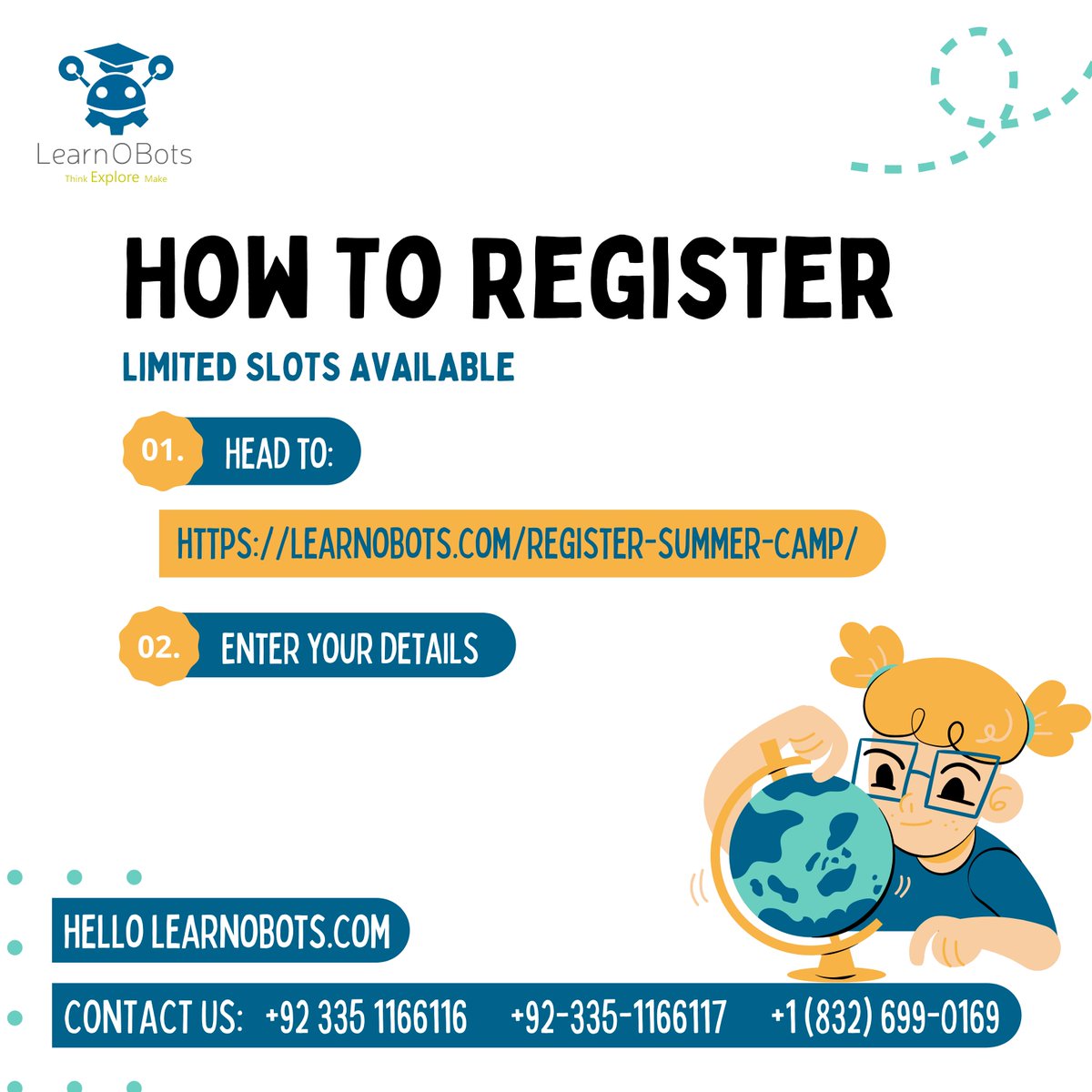 learnobots's tweet photo. Back with another STEAM &amp; Robotics Summer Camp! Register now to learn skills ranging from app development and coding to robotics and more. Limited slots available!
.
.
.
.
.
Contact us at:
USA: +1 (832) 699-0169
PK: +92 335 1166116
hello@learnobots.com

#LearnOBots #Education https://t.co/1TStJSZ6qR
