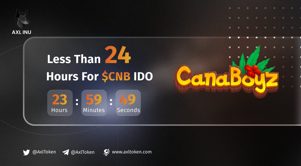 AxlToken's tweet photo. ⏳Less than 24 hours to $CNB #IDO on AXL INU Launchpad!

✅ Access: Private
💎 Total tokens for sale: 200,000,000 $CNB
💰 Total Raise: $30,000
💵 IDO Price: $0.00015
🚀 Initial MC at TGE: $386,100

IDO Date: 9 May 2022 at 12 PM UTC
Learn More: https://t.co/eHQKtZXMRq

$AXL $CNB https://t.co/f5d1dSdRan