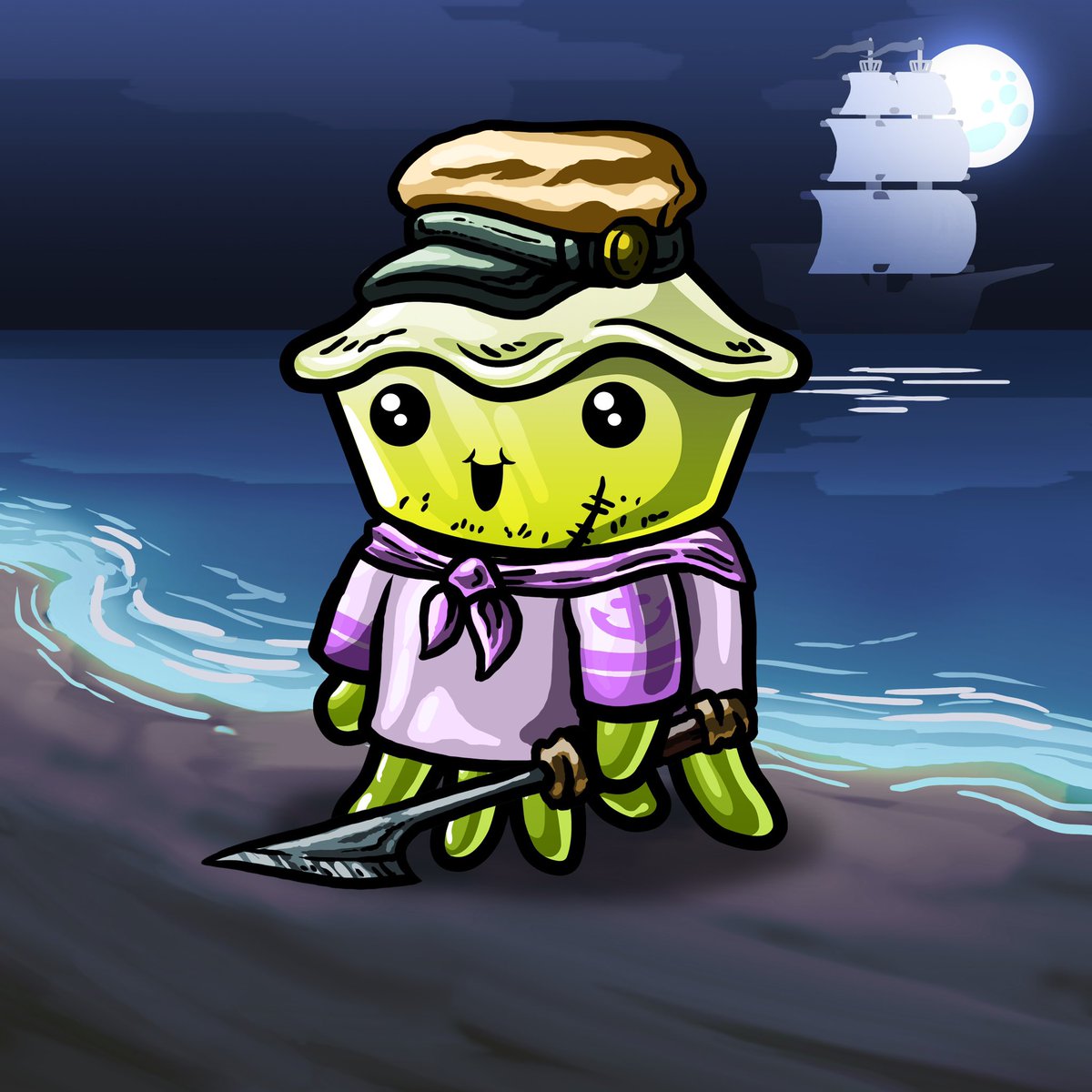CapietainCook's tweet photo. @PiratesMeta @PielandNFT this little scruffy #PieLanders sees a golden worm he shall harpoon to get the attention of the old green spatula head #Zompies running for the ovens. #NFTGiveaway of some #POTM #Pirates over @PielandNFT https://t.co/SLdUGNCTRT
