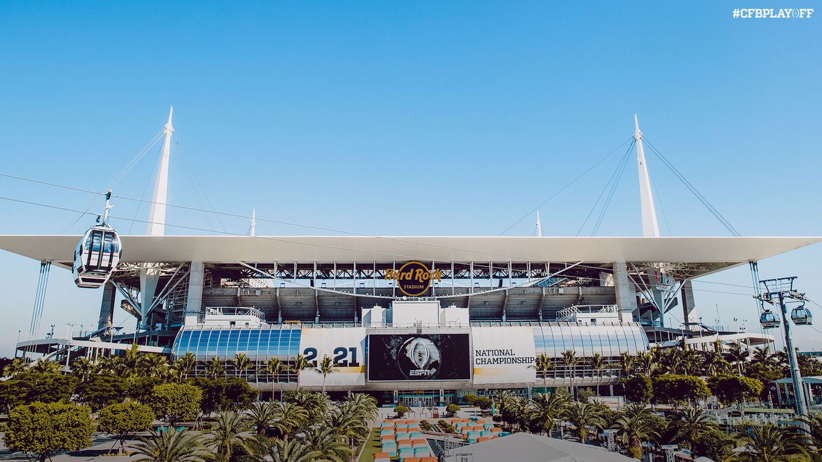 Sports fans worldwide have their eyes on South Florida today for the inaugural <a href="/F1/">Formula 1</a> #MiamiGP🏎 ... 

…just as they were 482 days ago when the 2021 #CFBPlayoff #NationalChampionship took center stage at <a href="/HardRockStadium/">Hard Rock Stadium</a>. 🏈🏆