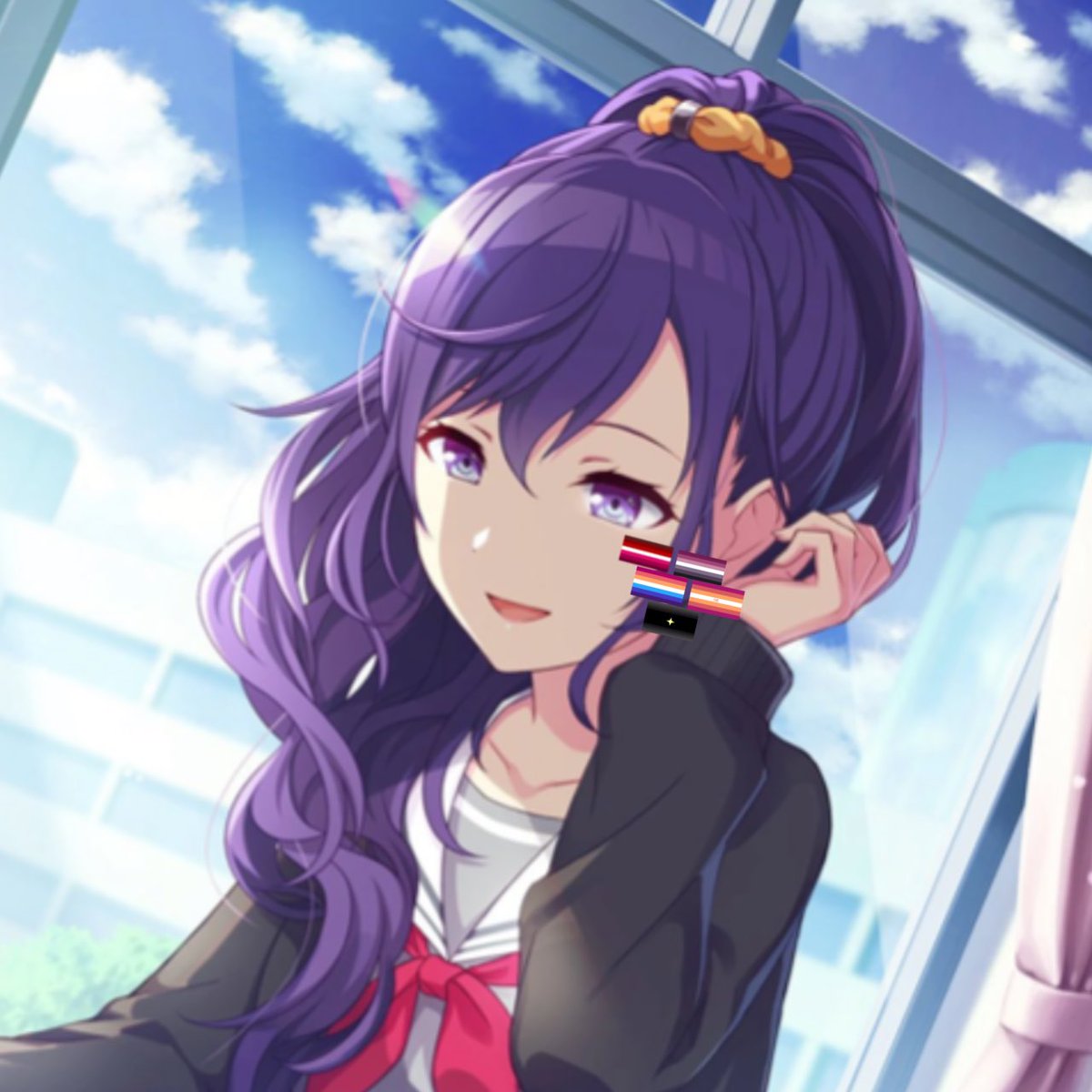 meanlesbiotd's tweet photo. First  mean  lesbian  is  Mafuyu  Asahina  (she/her)  from  Project  Sekai!
He  goes  by  he/she/they/it  and  is  a  aroace  gendervoid  lesbian  with  autism  and  bpd  (all  hcs) https://t.co/ra82GUyrTY