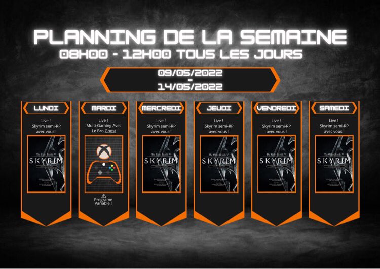 OraciosTW's tweet photo. Planning du 09/05/2022 au 14/05/2022. Cœur sur vous les Bro ♥️ https://t.co/g0TGkZt4el