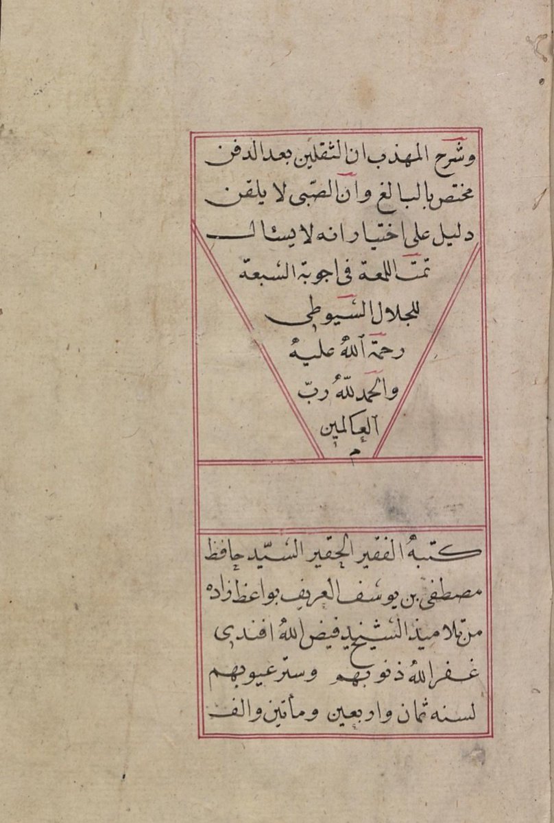 اللمعة في أجوبة الأسئلة السبعة
Karya Imam Suyuthi (𝟴𝟰𝟵-𝟵𝟭𝟭 𝗛/𝟭𝟰𝟰𝟱-𝟭𝟱𝟬𝟱 𝗠) yg tampaknya tdk beredar sampai Nusantara. Mengulas tuntas ttg ziarah kubur. 

Khatnya bagus sekali disalin pada 𝟭𝟮𝟰𝟴 𝗛/𝟭𝟴𝟯𝟯 𝗠.

Sumber: Universitätsbibliothek Leipzig Germany