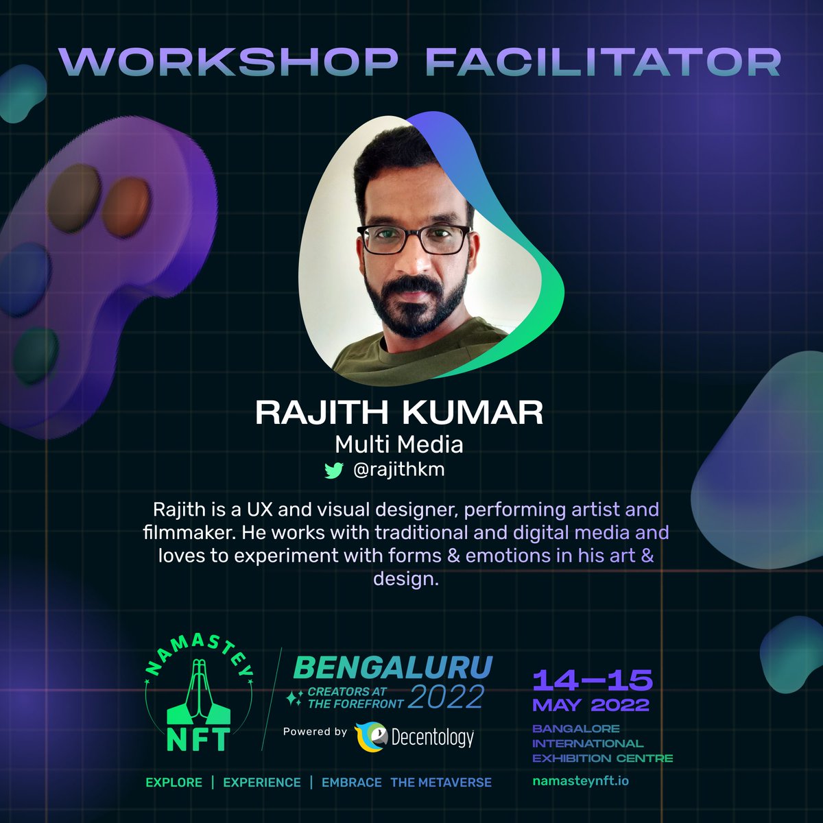 NamasteyNFT's tweet photo. Here's an introduction to the brilliant panel of workshop facilitators for art at NamasteyNFT Bengaluru where some of the country's finest traditional as well as digital artists will share how they create the perfect artworks.

Each workshop has only 50 slots.

#NamasteyNFTblr https://t.co/Ydnamzu3Dh