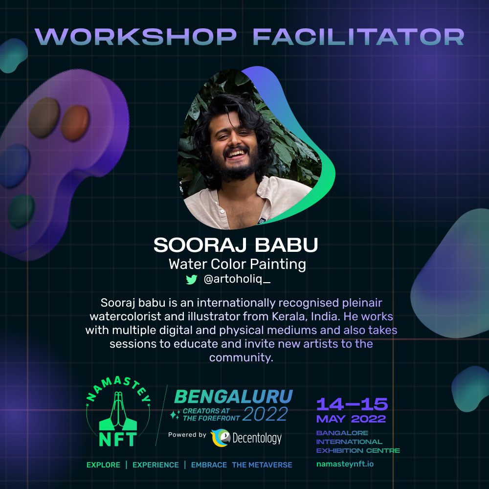 NamasteyNFT's tweet photo. Here's an introduction to the brilliant panel of workshop facilitators for art at NamasteyNFT Bengaluru where some of the country's finest traditional as well as digital artists will share how they create the perfect artworks.

Each workshop has only 50 slots.

#NamasteyNFTblr https://t.co/Ydnamzu3Dh