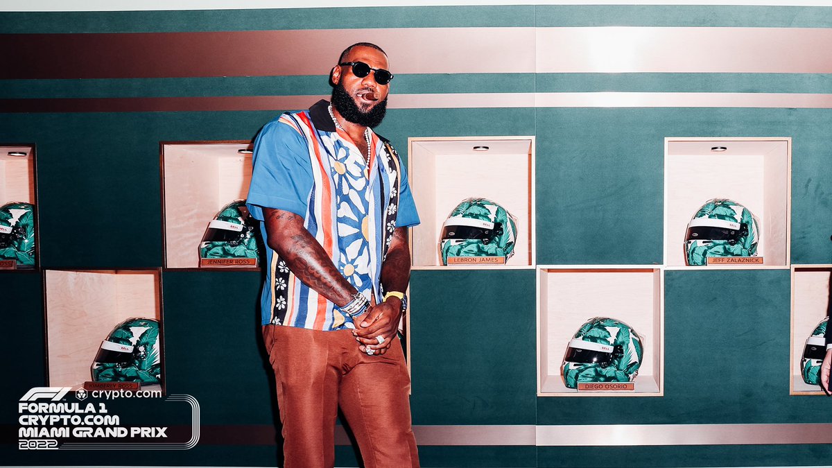 f1miami's tweet photo. Race day vibes in the 305. 😎

⭐️ @djkhaled 
⭐️ @KingJames 
⭐️ @kylekuzma x @winnieharlow 
⭐️ @tonyparker https://t.co/D5EwFPzEcc