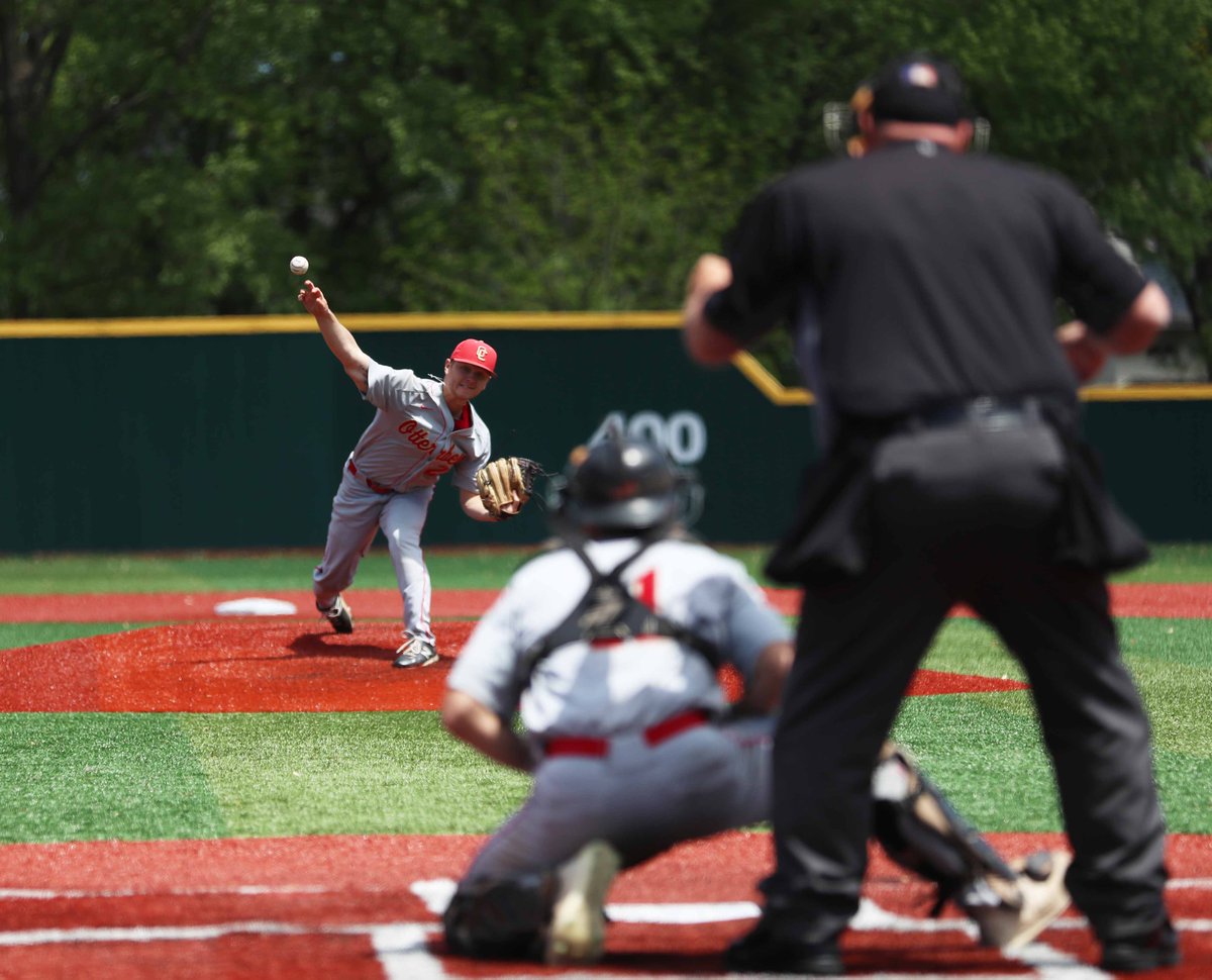 BASE: Otterbein - 7, Marietta - 3 (FINAL/Game 1) ... Cardinals never trail in the opener against top-ranked Pioneers! Carter hits 4 for 4, Barber tallies 3 RBI and the pitching trio of Engard, Weber and Burson combines for a solid outing. Rematch coming up soon... #d3b ⚾️👀