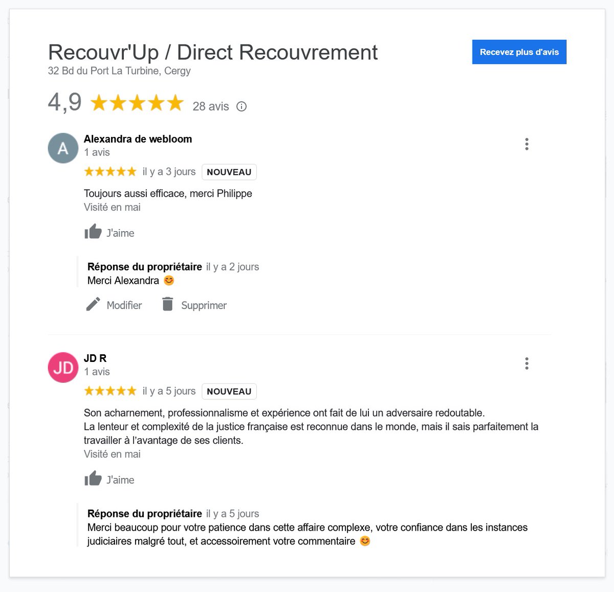 DirRecouvrement's tweet photo. Une semaine qui s'est achevée sous le signe des étoiles Google ⭐⭐⭐⭐⭐
Ça fait plaisir, alors on partage. Et si vous hésitez encore à nous confier la gestion de vos factures impayées... Plus d'excuses.
On est à votre disposition 😊 https://t.co/2wXrErYTPw