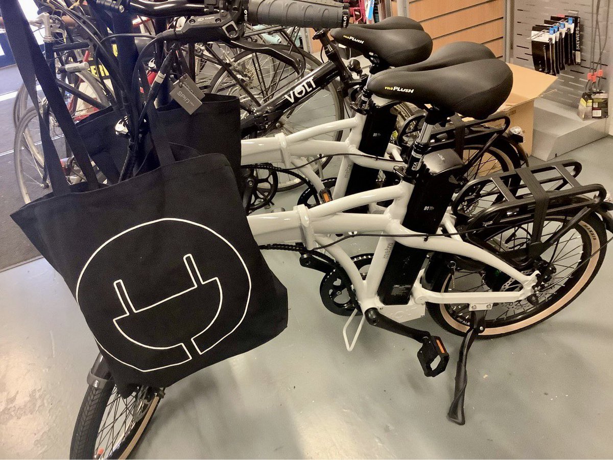 cycleshack25's tweet photo. All ship shape and Bristol fashion … two electric bikes ready for collection. Fancy test riding this very popular folding model? Drop in and ask for the Volt Metro! #tryvolt #Volt #VoltMetro #Metro #ebikes #electricbike #madeintheuk #cycling #cyclinguk #citycycling #bristol https://t.co/lBMXhvZW5Z