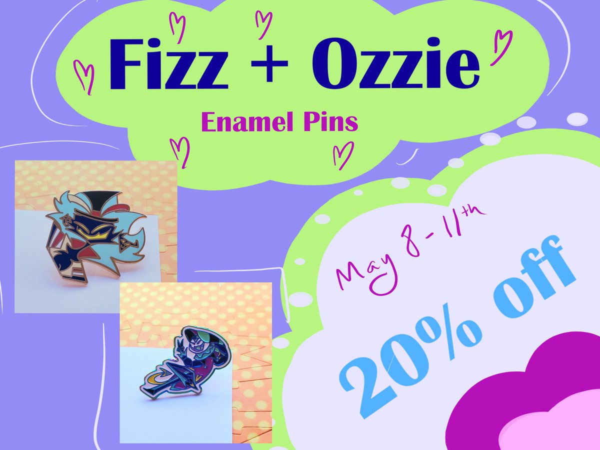 n_oon_atic's tweet photo. ✨💕Surprise sale!💕✨
A full 20% off on these two enamel pins from now until wednesday! Come get 'em!
(link below)
#Fizzarolli #Fizzarozzie #osmodeus #ozzie #helluvaboss #helluvabosspins #enamelpin #sale https://t.co/VHHAReIB8g