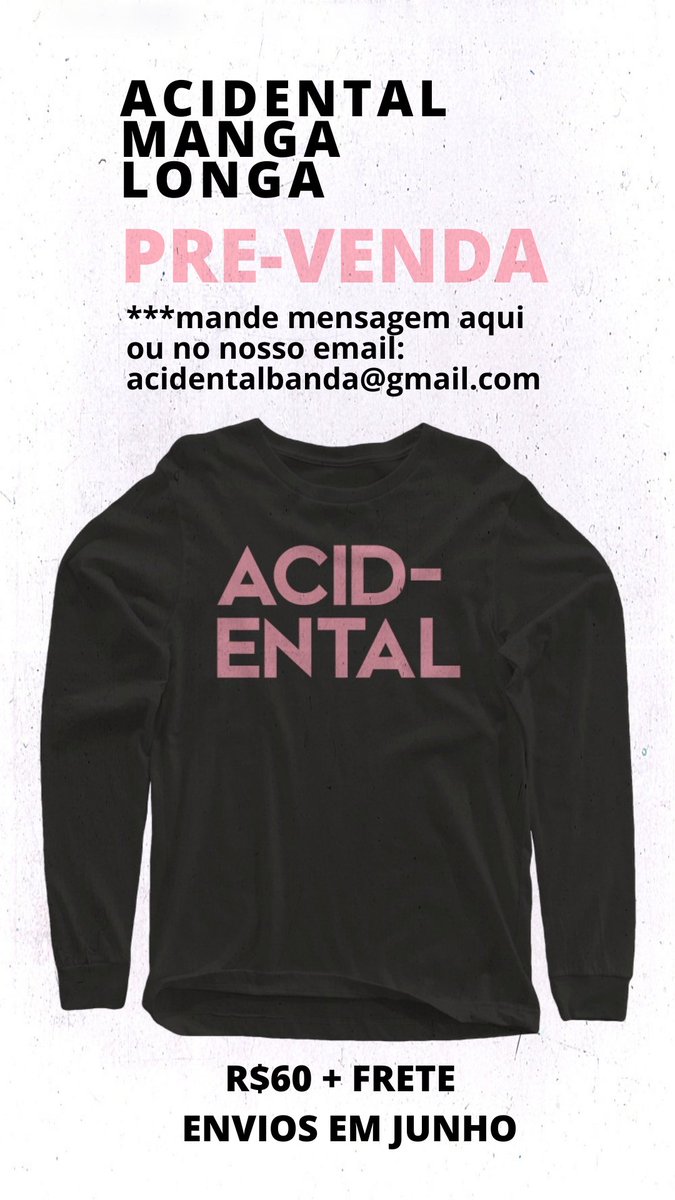 AlexandreM_Acid's tweet photo. Iremos produzir uma nova leva de camisetas manga longa do @ACIDENTAL_ 

Interessados, entrem em contato! 
*Quem comorar o LP junto, tem desconto! 

#merch #acidental https://t.co/EN6vBJTsMZ