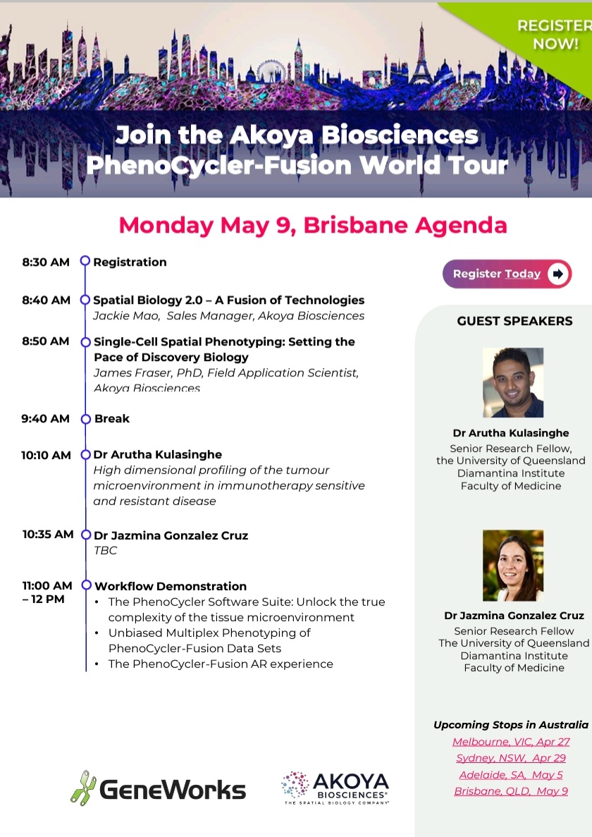 aruthak's tweet photo. Pop into the @TRI_info auditorium from 840am this morning to hear about #highdimensional #spatialdata for head and neck cancers @AkoyaBio @PARFoundation @TRI_info @HealthTQld @OHNS_Frontiers @GeneworksAus @Pinkcigarette2 https://t.co/tMmtaQYKwm