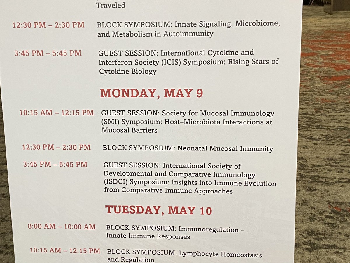 Tomorrow (Monday!) is a big day for #MucosalImmunology at #AAI2022 : Microbiota and Epithelium @ 8, SMI @ 10:15, and then Neonatal Mucosal Immunity (chaired by me and <a href="/LabSilverman/">silverman lab</a> ) at 12:30!! Don’t miss the latest on early life mucosal happenings.